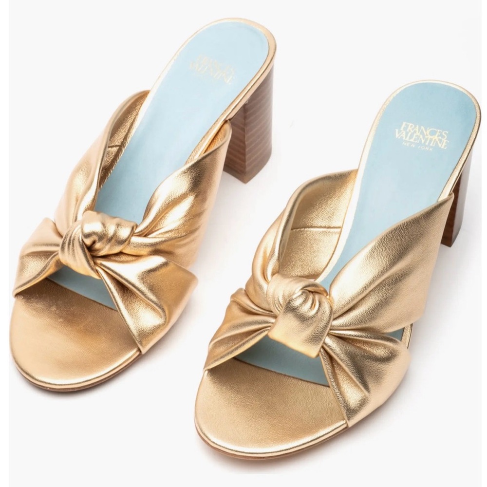 Frances Valentine Mollie Slide Metallic Platino Gold Sandal Sz 9 Party Evening